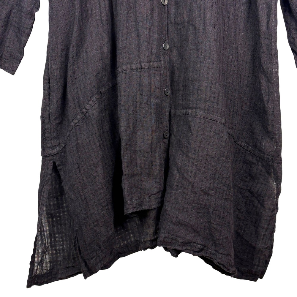 FLAX Women 100% Linen Long Duster Cardigan Coat Sz L Black Buttons Lagenlook - Picture 13 of 16